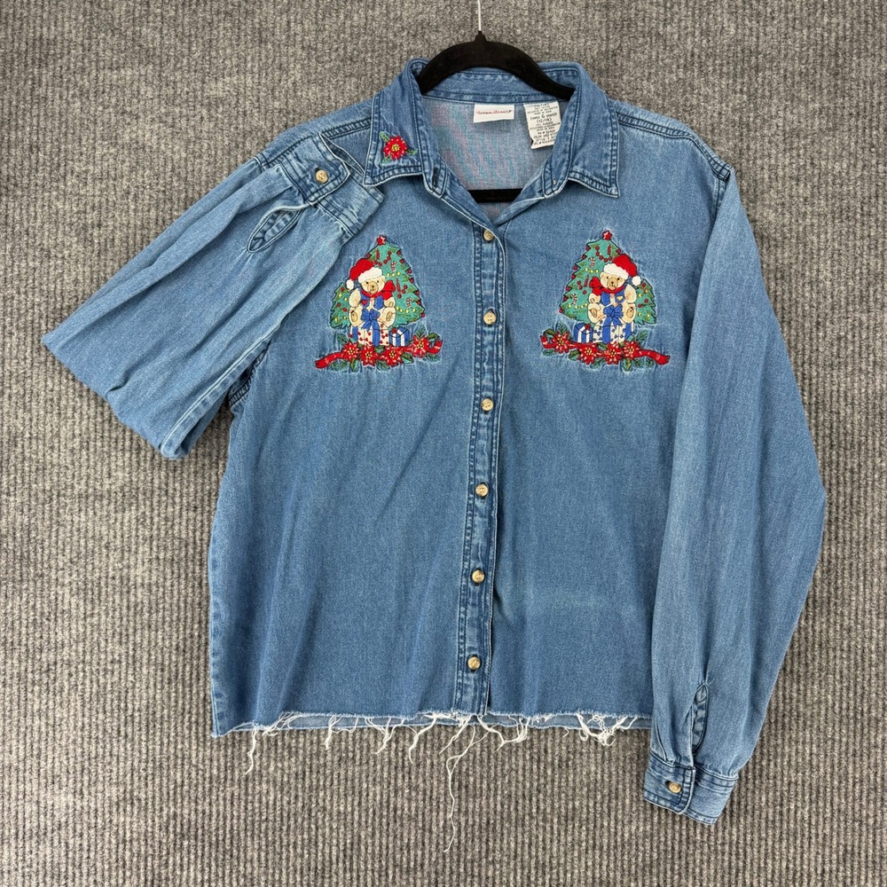 Vintage Bobbie Brooks embroidered denim shirt Large boxy Whimsical cottagecore